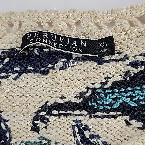 RARE Peruvian Connection Women's Floral Printed Cardigan Cream Teal Size XS - Picture 5 of 9